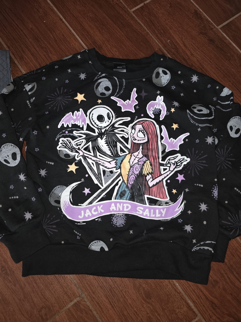 Jack and Sally Themed Black Graphic Sweatshirt